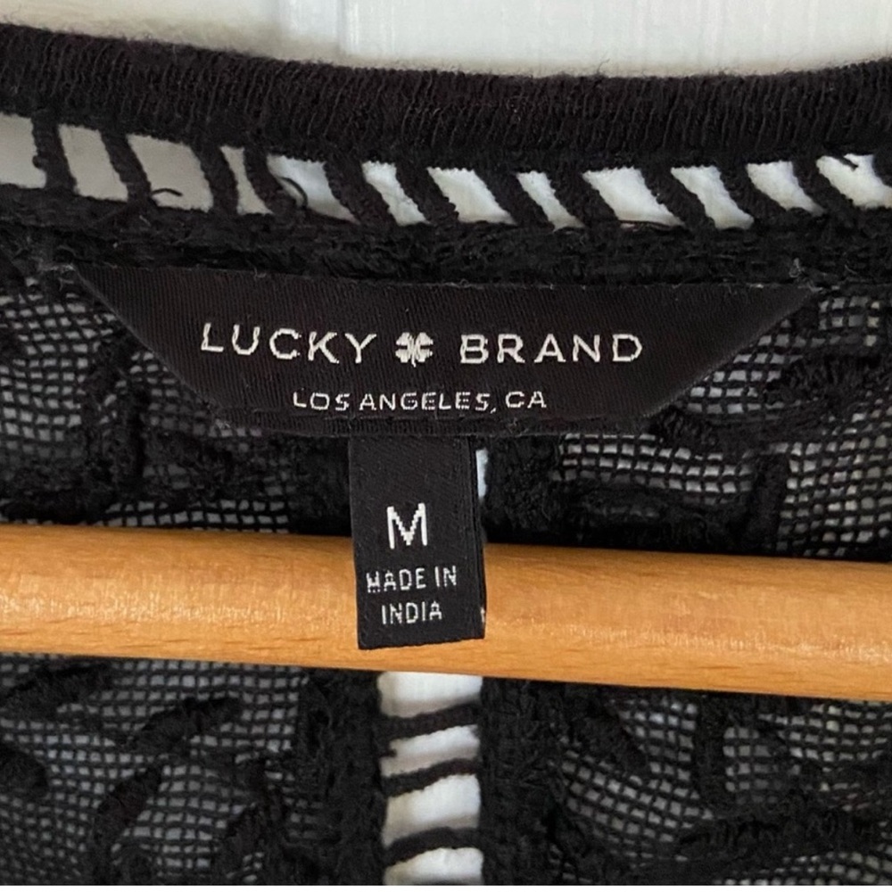 Lucky Brand Black Long Sleeve Shirt with Flare Sleeves and Lace Design - M